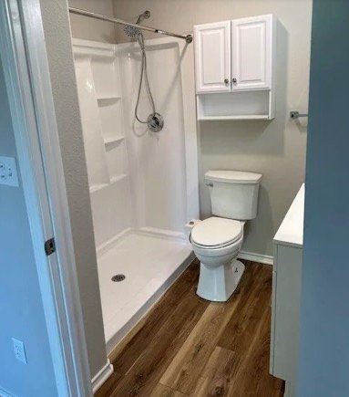 Clean bathroom shower replacement with updated storage