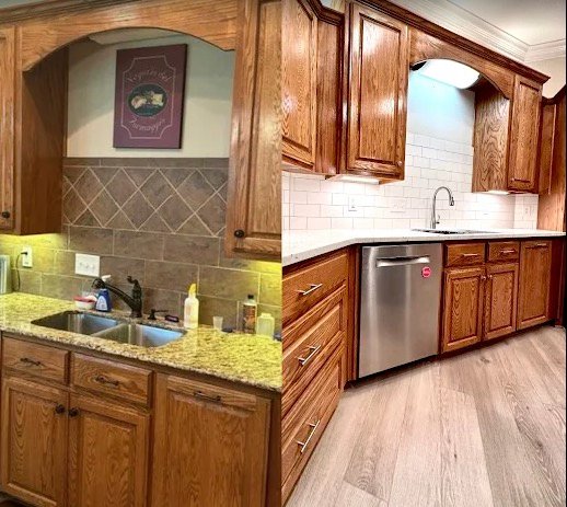 Kitchen sink, backsplash, and counter transformation example