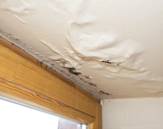 Ceiling damage from an active water loss
