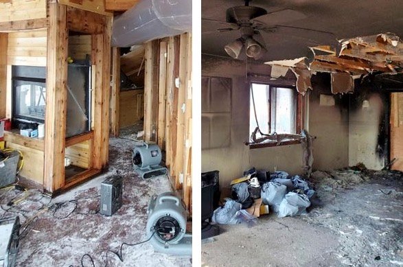 Dryout equipment and open framing during restoration work
