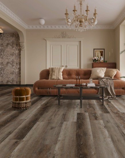 Dark wood-look LVP flooring in a formal living room