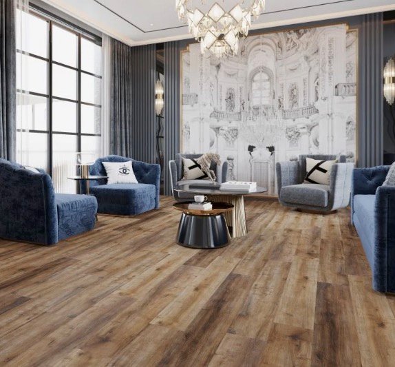 Luxury vinyl plank flooring with a high-end living room finish