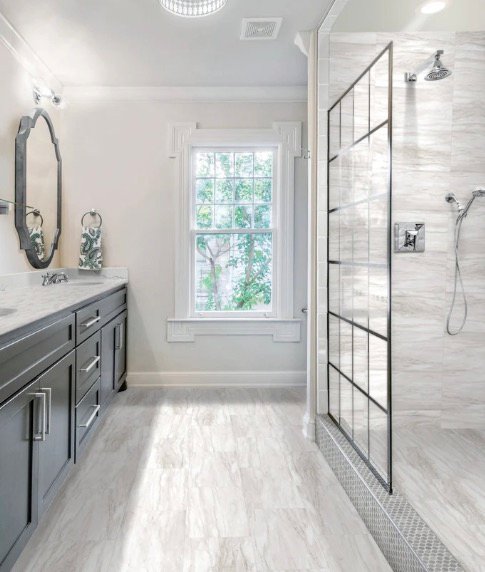 Bathroom tile flooring and shower tile finish