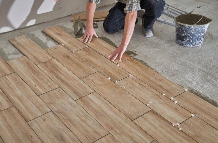 Wood-look tile flooring installation